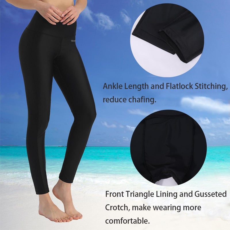 Ubestyle UPF 50+ High Waist Women's Swim Pants Swim Leggings Swimming Tights Rash Guard Pants Sun Protective (UBT3001BLACKL) - Image 3